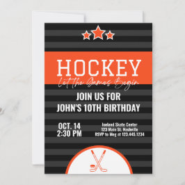 Ice Hockey Birthday Orange Black Rand Inbjudningar