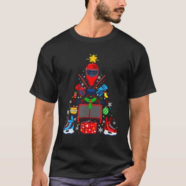 Ice Hockey Christmas Ornament Tree  Xmas Sports T Shirt (Framsida)
