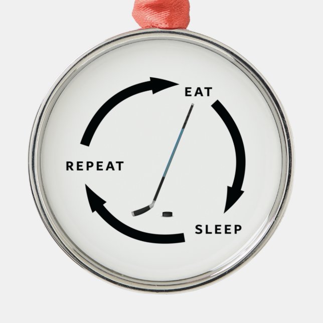 Ice Hockey Eat Sover Repetera Sportfantast Satt Julgransprydnad Metall (Framsidan)