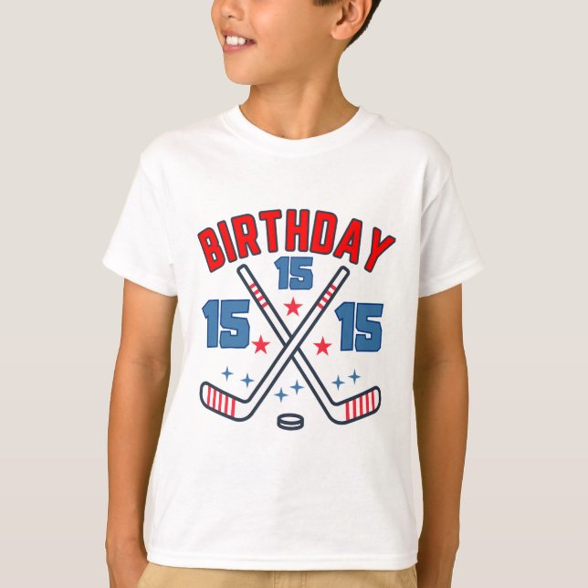 Ice Hockey Fifth-teen Birthday Boy 15th Party Boys T Shirt (Framsida)