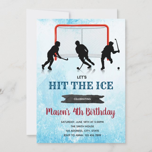 Ice hockey födelsedagsfest inbjudan (Framsida)