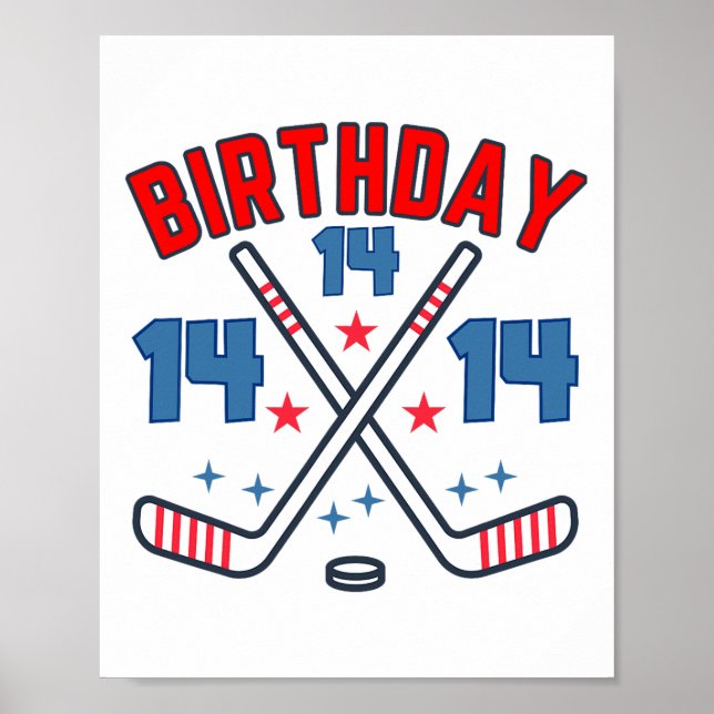 Ice Hockey Fourteen Birthday Boy 14th Party Boys A Poster (Framsidan)