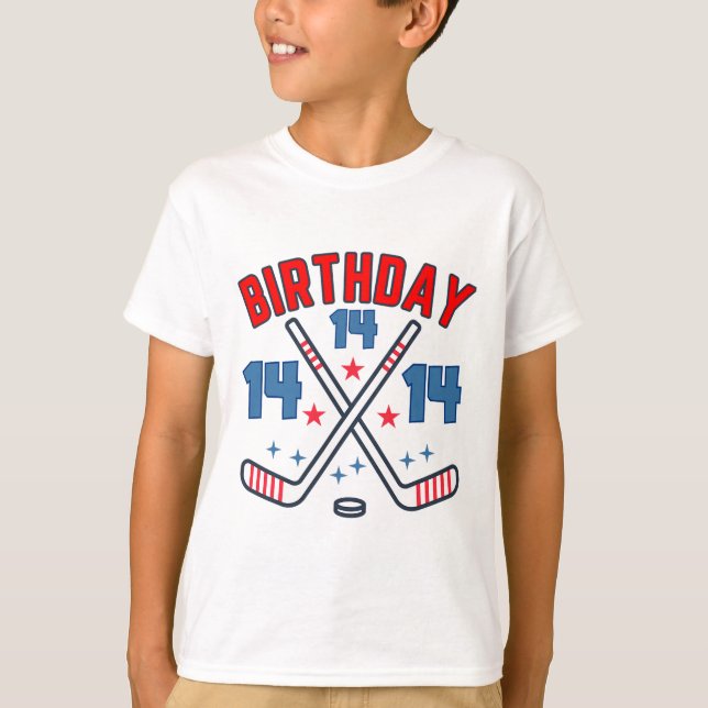 Ice Hockey Fourteen Birthday Boy 14th Party Boys A T Shirt (Framsida)