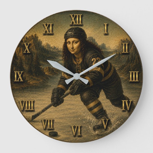 Ice Hockey Funny Mona Lisa Hockey Player Gift Stor Klocka (Framsida)