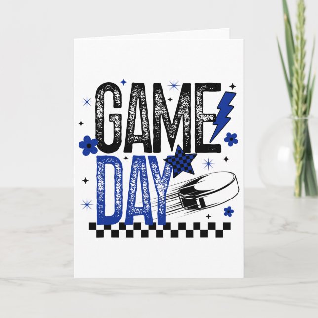 Ice Hockey Game Day Hockey Mom Retro Blue And Blac Kort (Framsida)