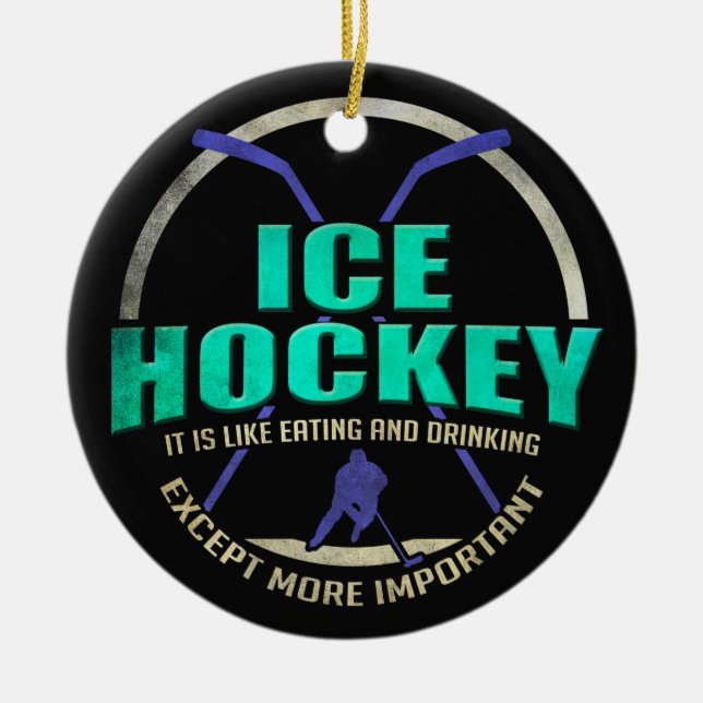 Ice Hockey gillar att äta och dricka fina sportar Julgransprydnad Keramik (Framsidan)