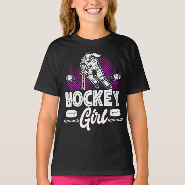 Ice Hockey Girl Player Team T Shirt (Framsida)