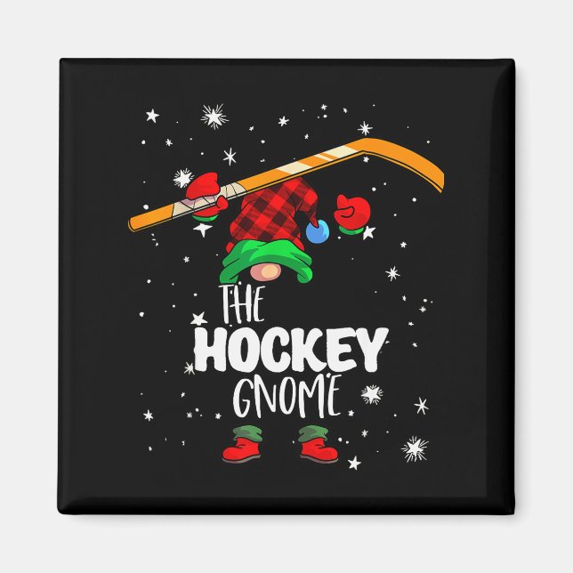 Ice Hockey Gnome Red Buffalo Plaid Matching Family Magnet (Framsidan)