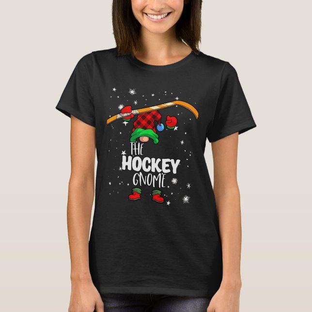 Ice Hockey Gnome Red Buffalo Plaid Matching Family T Shirt (Framsida)