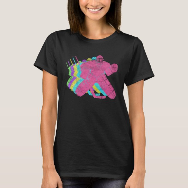 Ice Hockey Goalie 80s Colors 1980s T Shirt (Framsida)