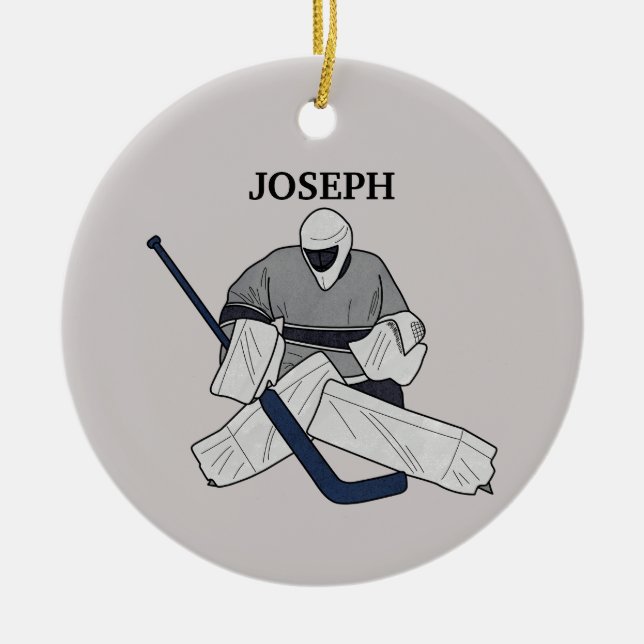 Ice Hockey Goalie Illustrated Ceramic Ornament (Framsidan)