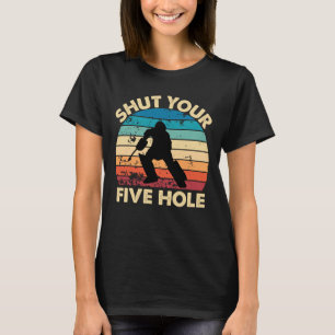 Ice Hockey Goalie Lusny Stäng din fem Hål Retro T Shirt