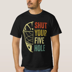 Ice Hockey Goalie Lusny Stäng din fem Hål Retro T Shirt