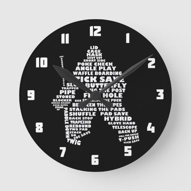 Ice Hockey Goalie Text Art Round Clock Rund Klocka (Framsida)