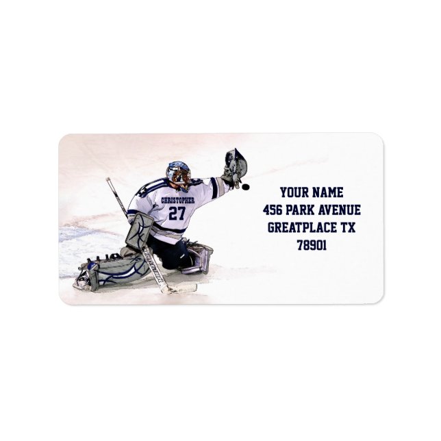Ice Hockey Goalkeeper med ditt namn Teckning Adressetikett (Framsidan)