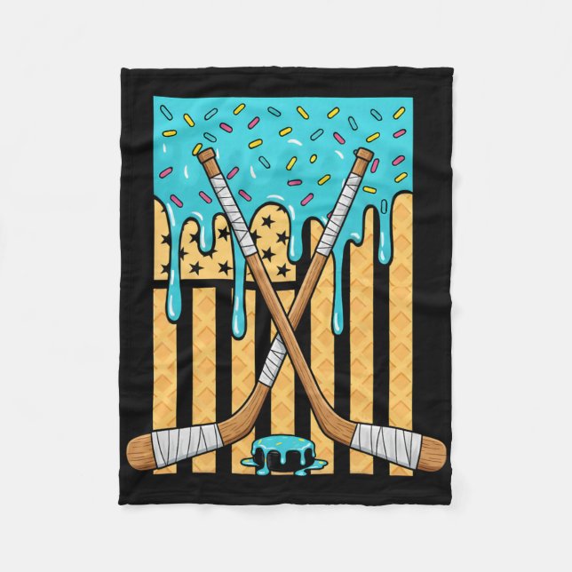 Ice Hockey Ice Cream Drip Boys American Flag Youth Fleecefilt (Framsidan)