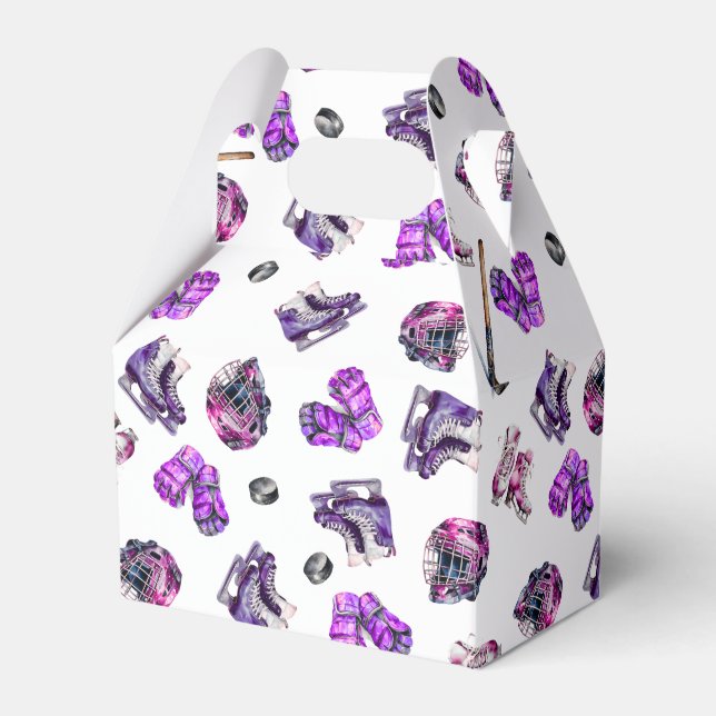 Ice Hockey Ice-Skating Girls Rosa Lila Birthday Presentaskar (Framsidan Sidan)