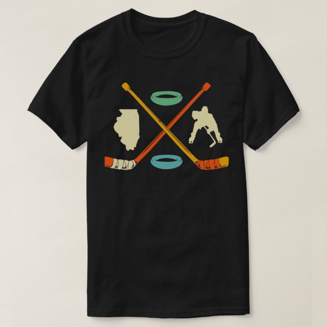 Ice Hockey Illinois Karta Retro Ice Hockey Illinoi T Shirt (Design framsida)
