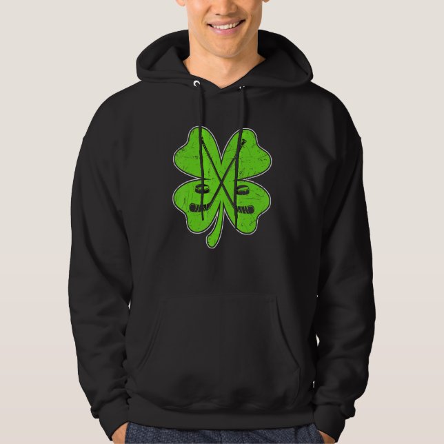 Ice Hockey Irish Lucky Shamrock Clovers St Patrick Hoodie (Framsida)