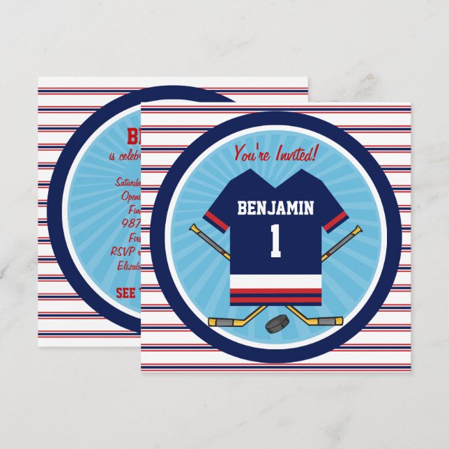 Ice Hockey Jersey V2 1:a födelsedagen Party Inbjudningar (Fram/baksida)