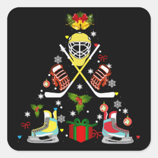 Ice Hockey jul Ornament Träd Funny Julafton Fyrkantigt Klistermärke