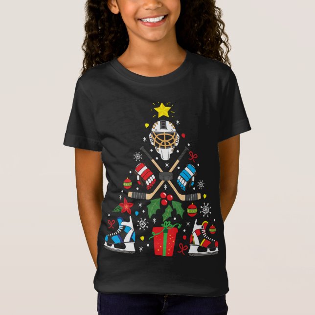 Ice Hockey jul Ornament Träd Funny Julafton Gift T Shirt (Framsida)