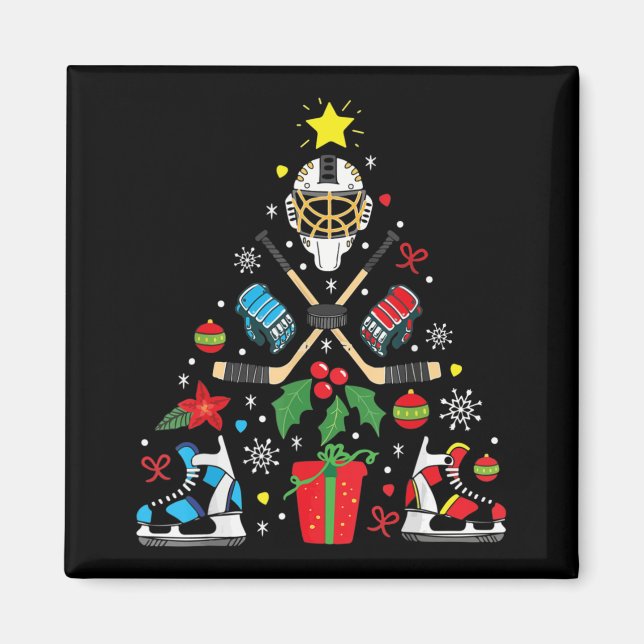 Ice Hockey Julgran Ornaments Roligt Julafton Magnet (Framsidan)