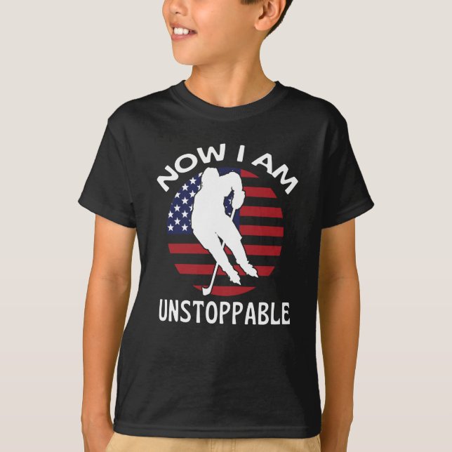 Ice Hockey, nu är jag ostoppbar amerikansk Flagga T Shirt (Framsida)