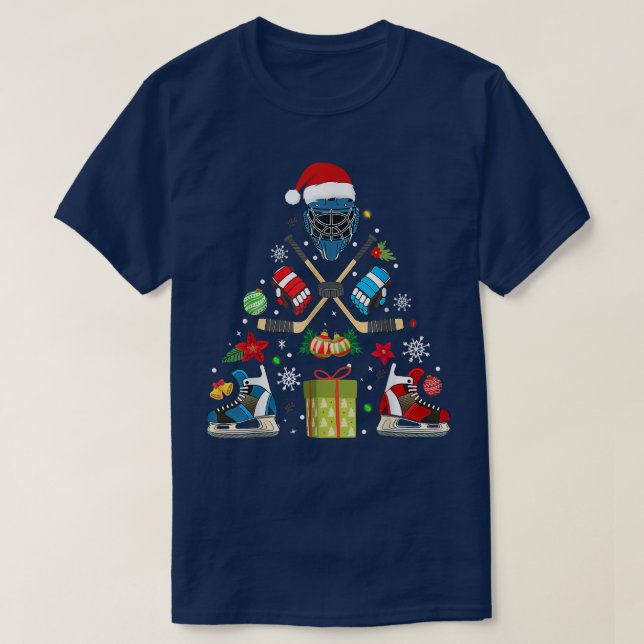 Ice Hockey Ornament Julgran Lycklig Hockeaily T Shirt (Design framsida)