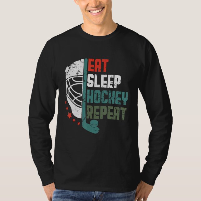 Ice Hockey Outfit Eat Sleep Hockey Repeat Funny Ic T Shirt (Framsida)