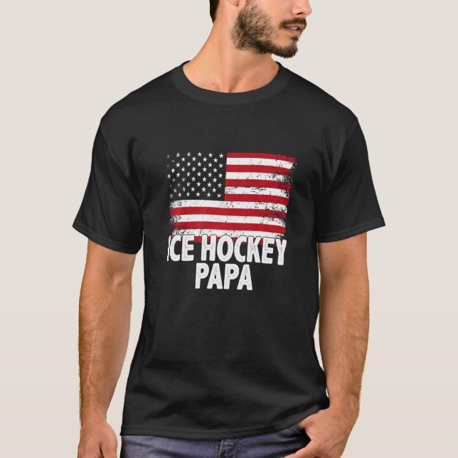 Ice Hockey Pappa American Flagga Fars dag Manar T Shirt (Framsida)