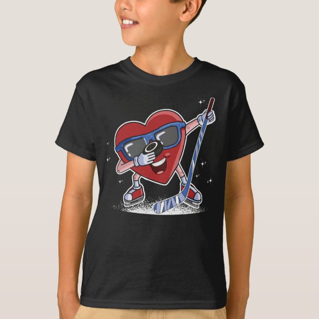 Ice Hockey Player Dabbing Heart Valentines day T Shirt (Framsida)