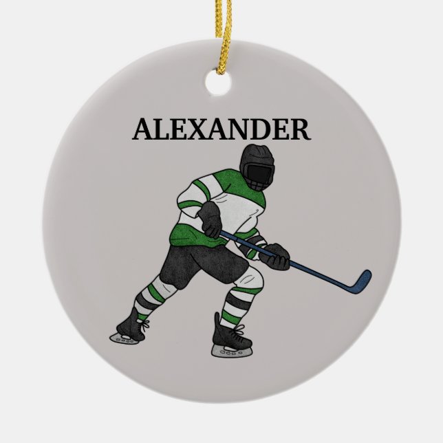 Ice Hockey Player Illustrated Ceramic Ornament (Framsidan)