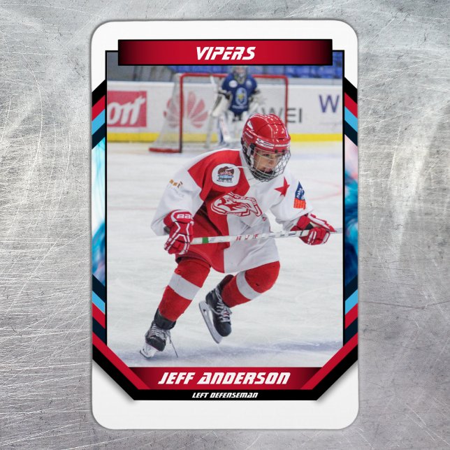Ice Hockey Player Keepsaké on Coola Red Anpassning Magnet (Ice Hockey Trading Card Magnet: Futuristic design, dynamic action. Perfect for young fans! )
