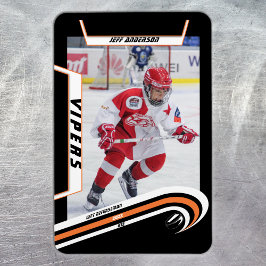 Ice Hockey Player Keepsaké on Liely Orange Black Magnet