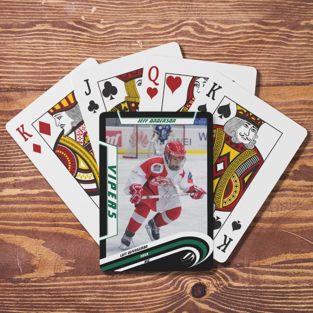 Ice Hockey Player Keepsaké på Anpassningsbarna för Casinokort (Green playing cards preserve ice hockey memories. Great souvenir or gift idea!)