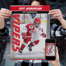 Ice Hockey Player på Anpassade Red Metall Poster