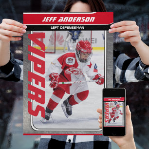 Ice Hockey Player på Anpassade Red Metall Poster