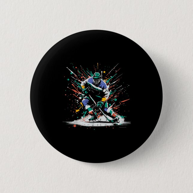 Ice Hockey Player Paint Splatter Art Srts Men Boys Knapp (Framsida)