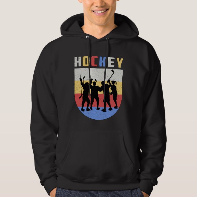 Ice Hockey Player Stick Team Puck Retro Funny Gift Hoodie (Framsida)