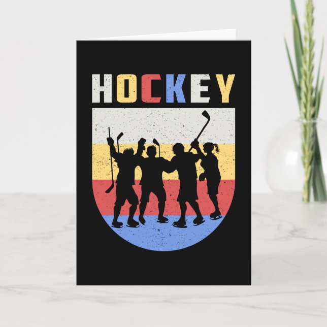 Ice Hockey Player Stick Team Puck Retro Funny Gift Kort (Framsida)