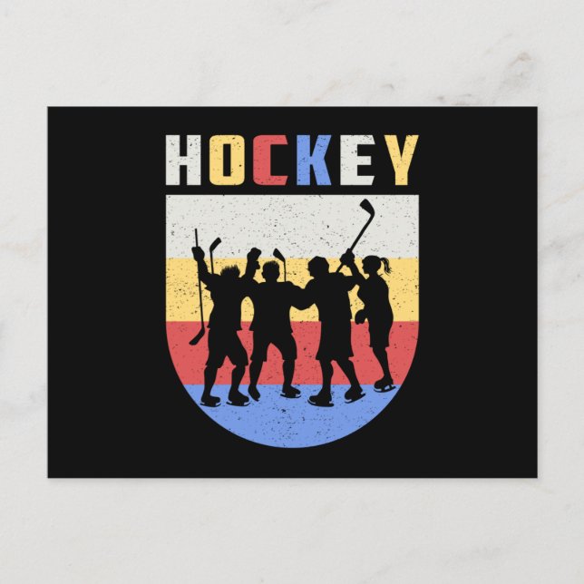 Ice Hockey Player Stick Team Puck Retro Funny Gift Vykort (Framsida)