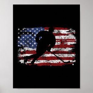 Ice Hockey Player USA American Flagga 4:e juli Gi Poster