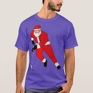 Ice Hockey Playing Santa T  Christmas Gift Shirt