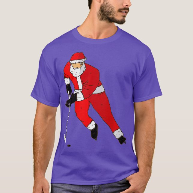 Ice Hockey Playing Santa T  Christmas Gift T Shirt (Framsida)