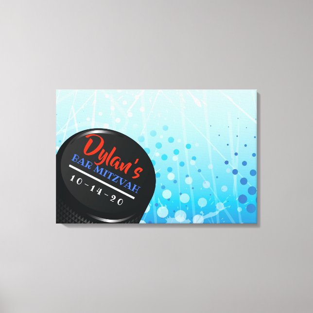 ICE HOCKEY PUCK Pub Mitzvah Sign In Memory Board Canvastryck (Framsida)
