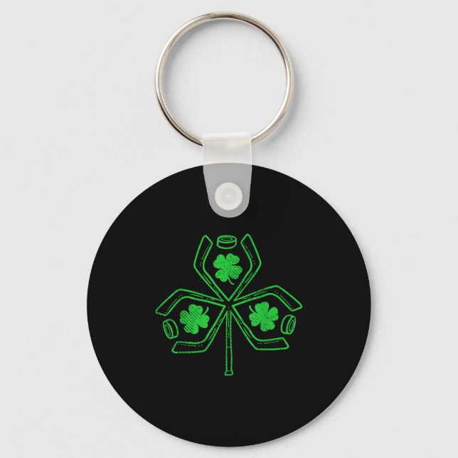 Ice Hockey Shamrock Clover St Patricks Day Player  Nyckelring (Framsida)