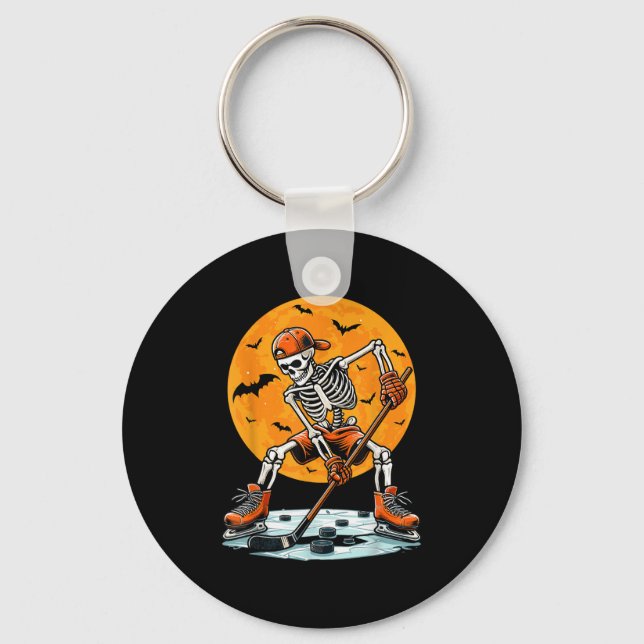 Ice Hockey Skeleton Soky Boys Halloween Hockey Pla Nyckelring (Framsida)