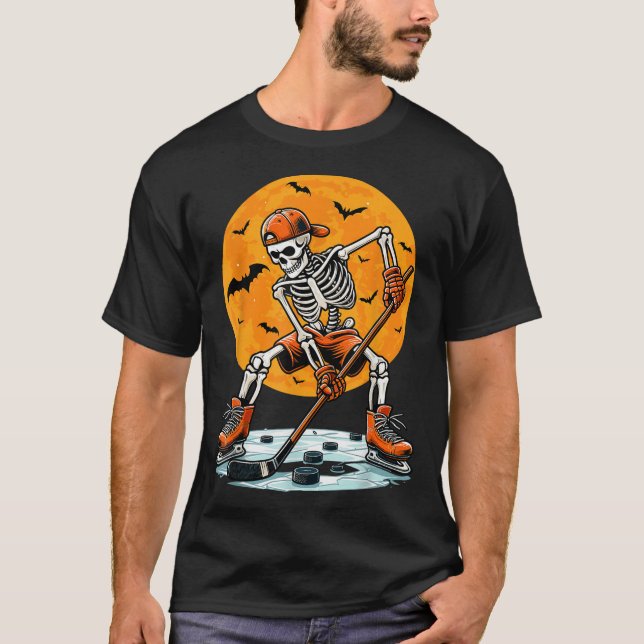 Ice Hockey Skeleton Soky Boys Halloween Hockey Pla T Shirt (Framsida)