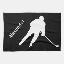 Ice Hockey-skridgarnsspelare svart vitt Kökshandduk